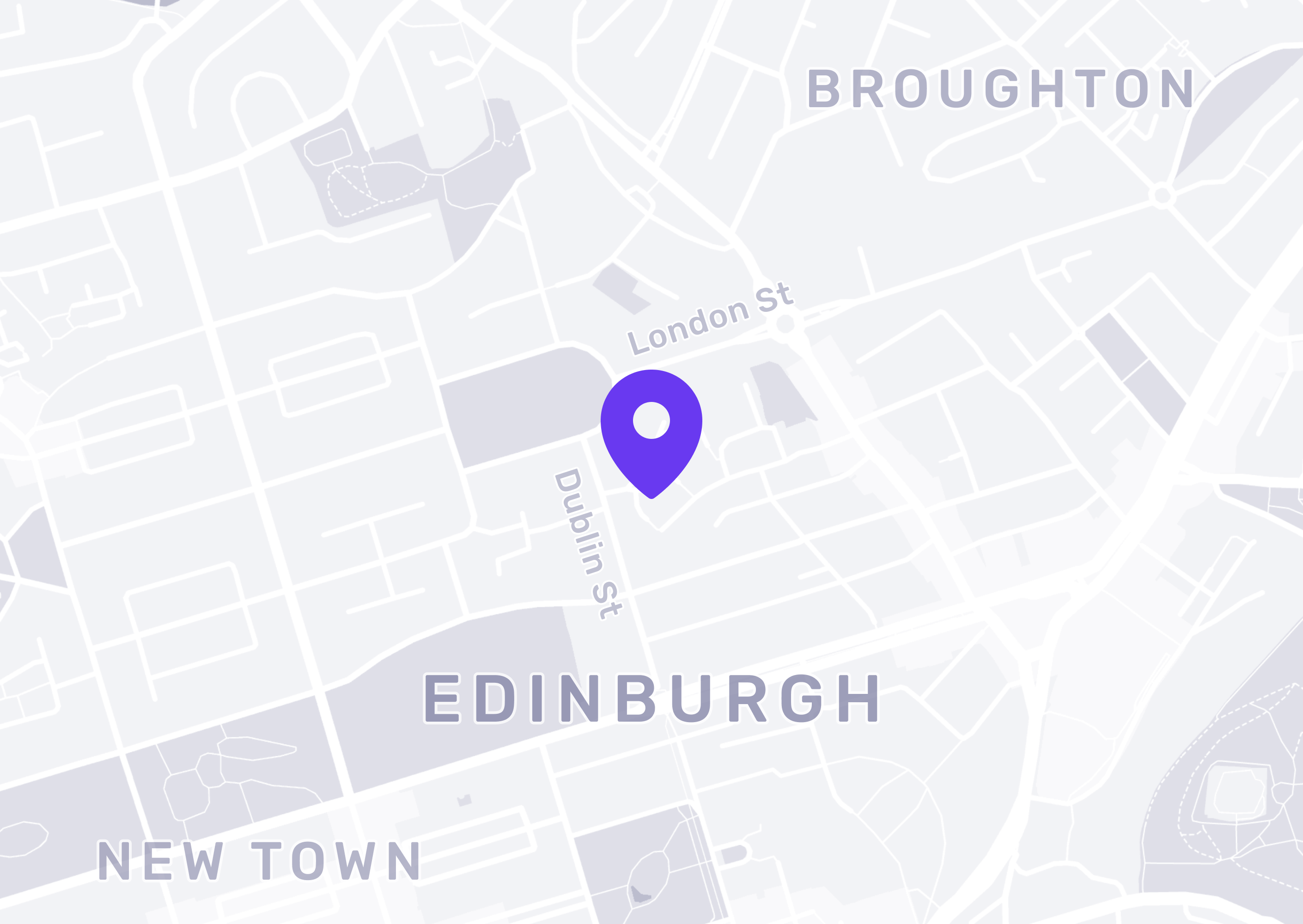 Map with marker of The Digital Age (tda!) location Edinburgh, Scotland
